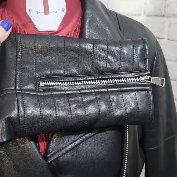 7 for all mankind Faux Leather Jacket SZ L - Picture 7 of 11